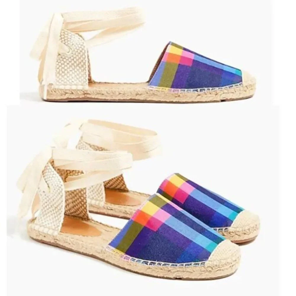 J CREW Printed Canvas Ankle-Wrap Espadrille‎ Sandals Soze 7